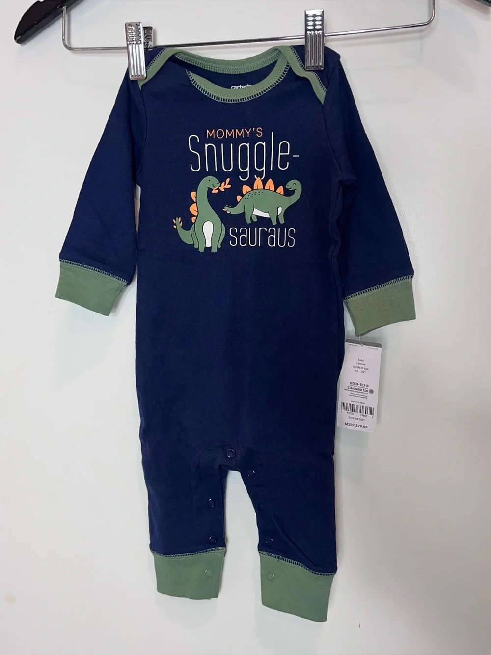 Carter's Mommy's Snuggle-saurus Dino One-Piece 6M Onesie Blue NWT Dinosaur Baby